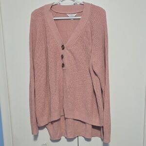 Pink V-Neck Buttoned Women Sweater